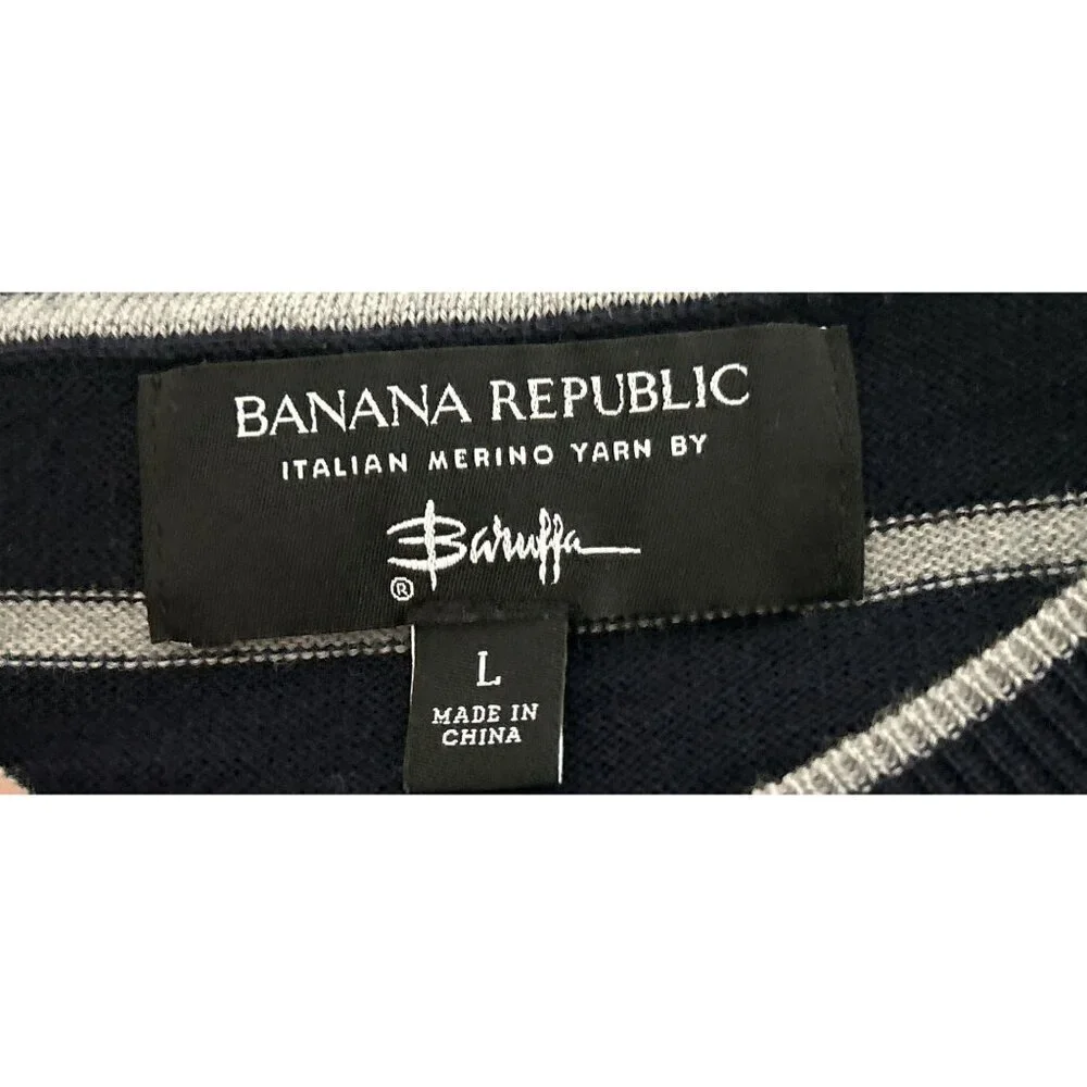 Banana Republic Baruffa Sweater Italian Merino Blue White Stripe - Large
